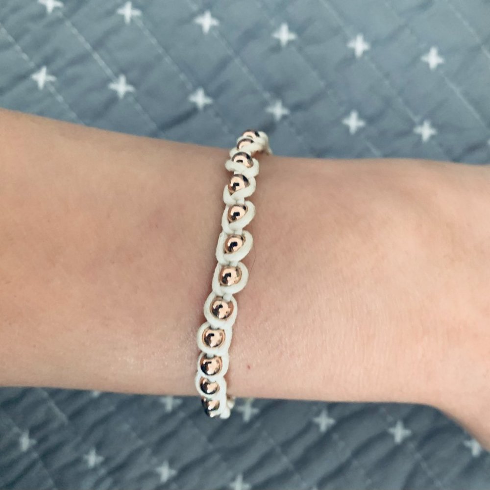 White Rope Bracelet with Gold Beads